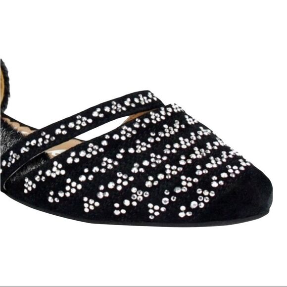 Black Leather Rhinestone Toe Cap Slip Ons Ballet Loafer Shoes NEW - Picture 9 of 9